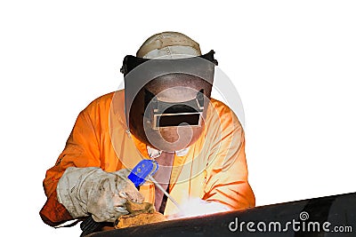 Welderâ€‹ is Weldingâ€‹ â€‹onâ€‹whiteâ€‹backgroundâ€‹ Stock Photo